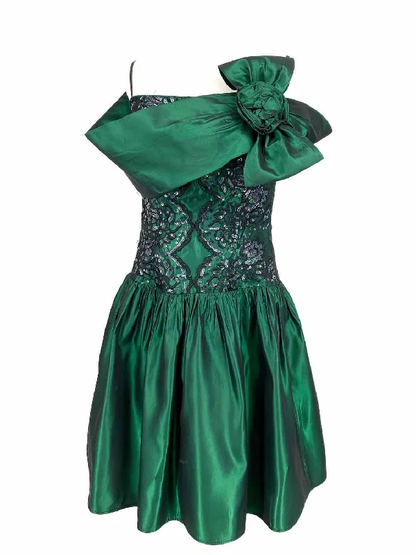 Jessica McClintock Women's Green Sleeveless Acetate Embroidered Size 9/10 Dress