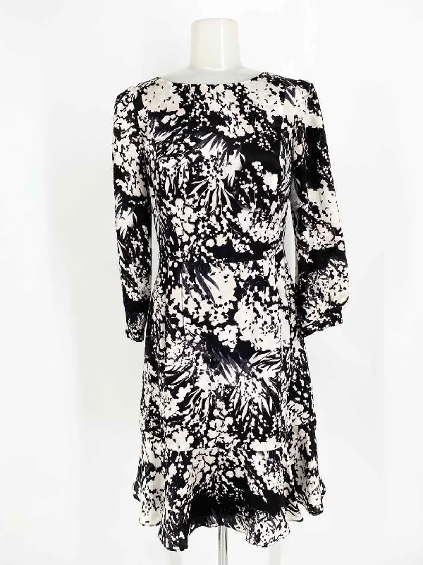 KAREN MILLEN Women's black/white Scoop Neck Silk Polyester Abstract Size 6 Dress