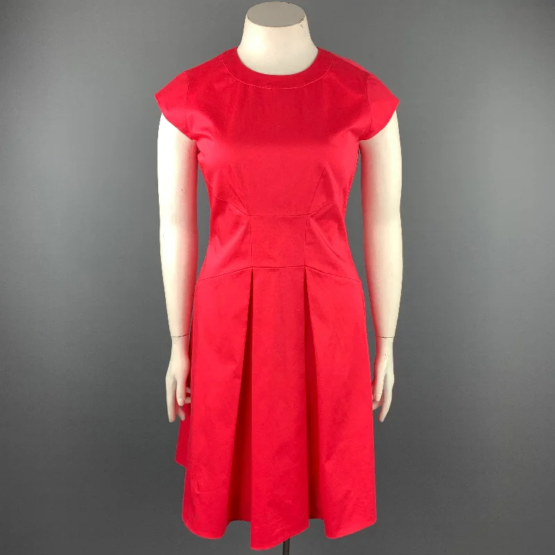 KATE SPADE Size 12 Coral Pleated Cotton Sheath Dress