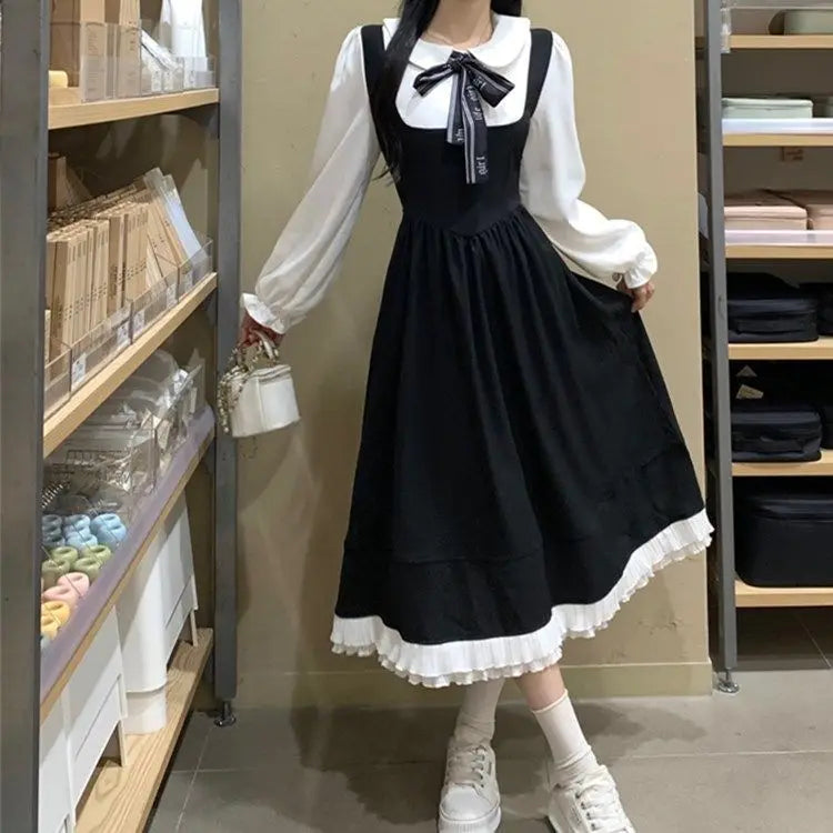 Korean Style Black Collar Dresses