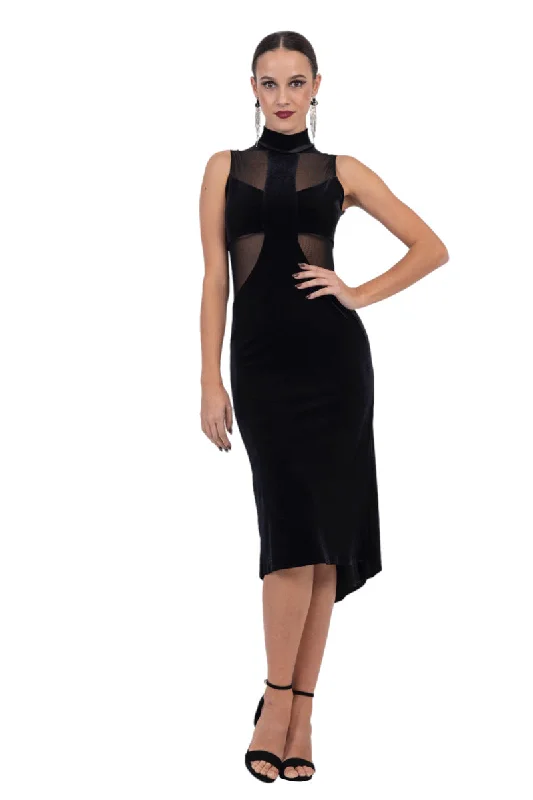 La Noche Velvet Tango Dress With Mesh Details