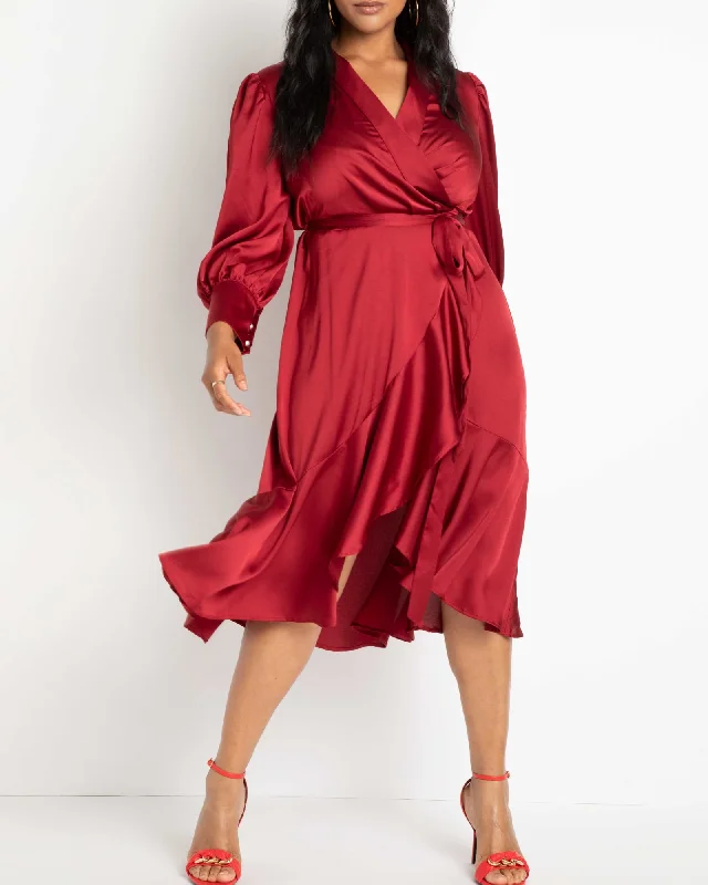 Layan Satin Wrap Dress | Biking Red