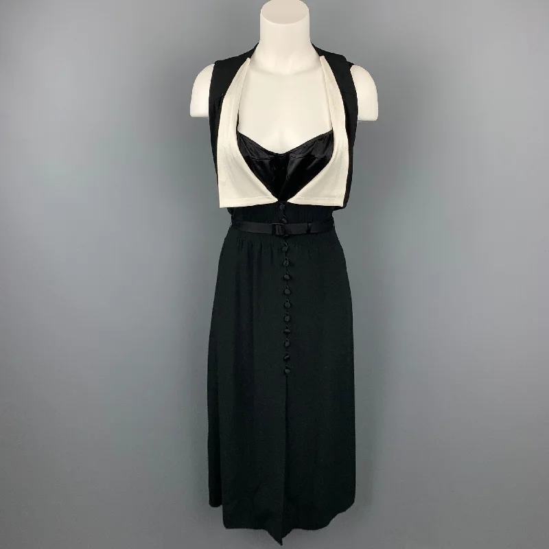 MARC JACOBS Size 6 Black & White Crepe Acetate / Viscose Sleeveless Belted Dress