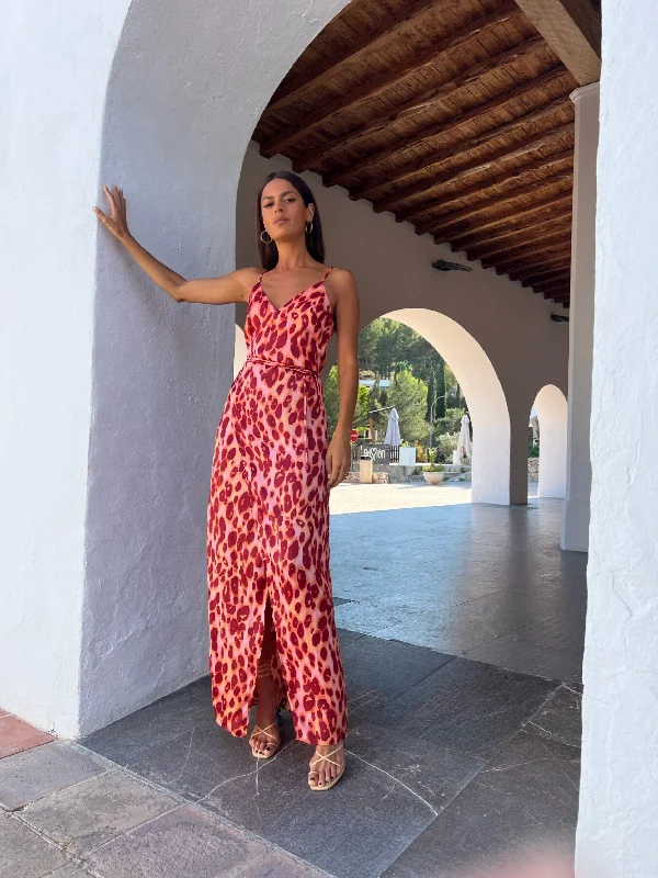 Mariah Wrap Dress In Orange Leopard