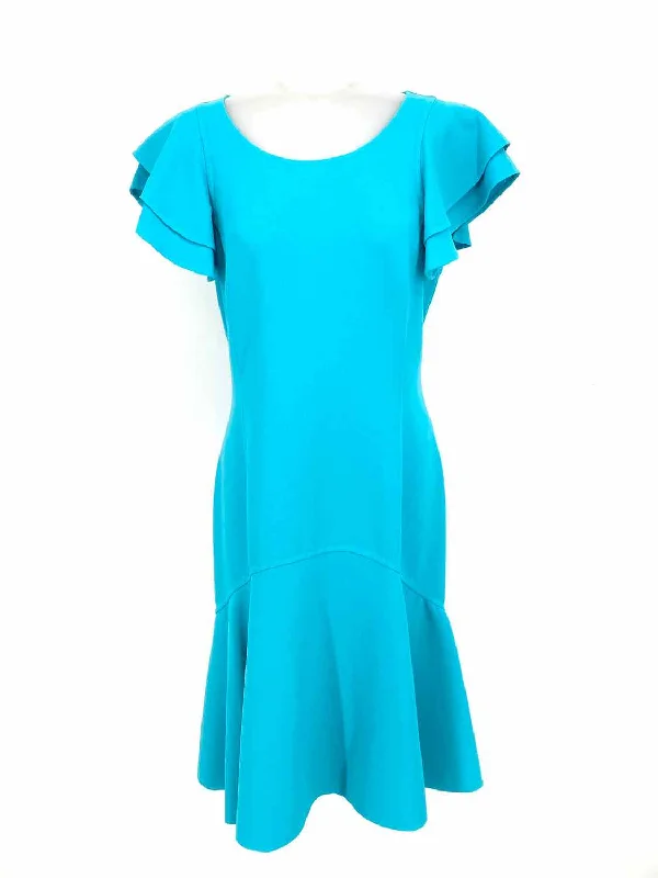 Michael Kors Collection Women's Aqua Drop Waist Ruffled Size 8 Dress