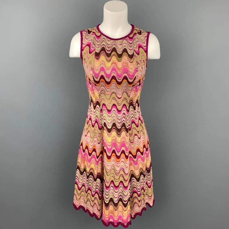 MISSONI Size 2 Fuchsia Multi-Color Zig Zag Rayon / Wool Sleeveless Dress