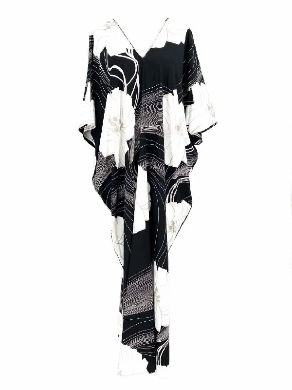 NATORI Women's Black White Caftan Porch Size M Dress