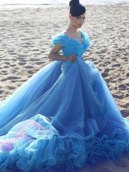 Off Shoulder Royal Blue Beaded Prom Dresses, Cinderella Prom Gown, 2021 Prom Dresses, Popular Prom Dresses