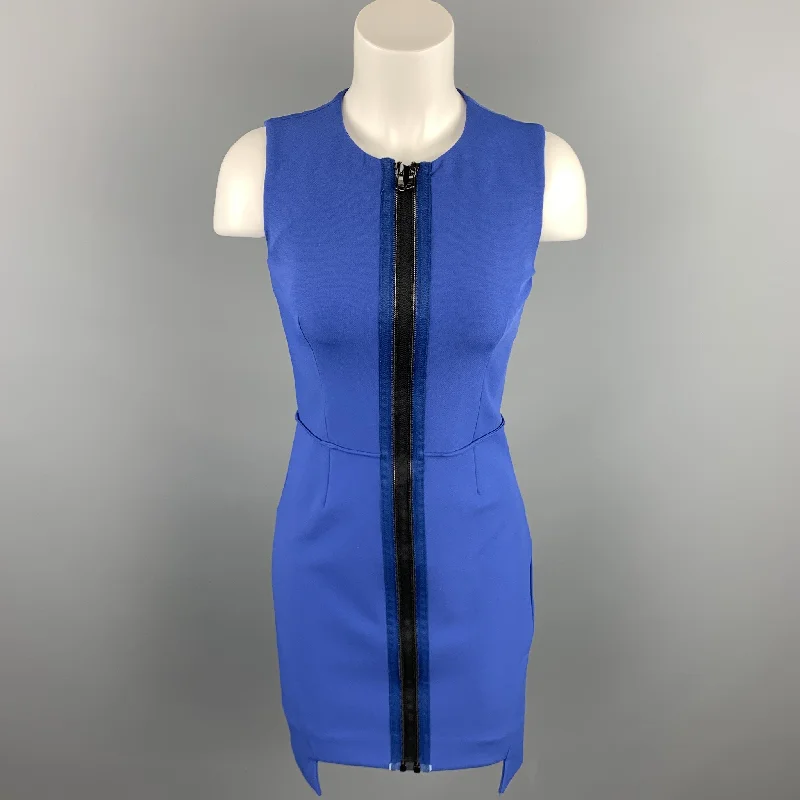 OPENING CEREMONY Size 4 Blue Stretch Polyester Blend Sheath Double Zipper Dress