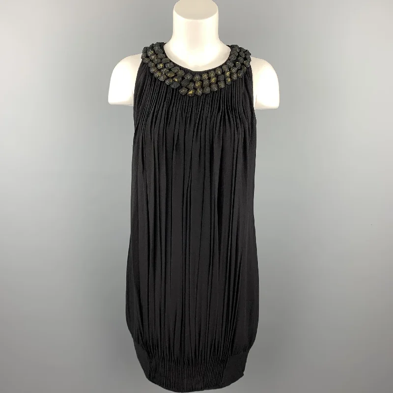 PAUL SMITH Black Label Size 4 Black Pleated Silk Shift Dress