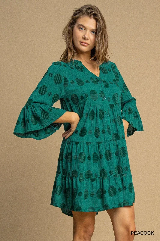 Peacock Swiss Dot Dress w/ Pockets