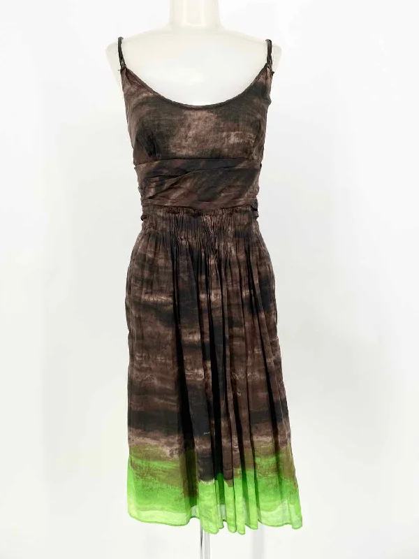 Prada Women's brown/green Spaghetti Strap Cotton ombre Date Night Dress