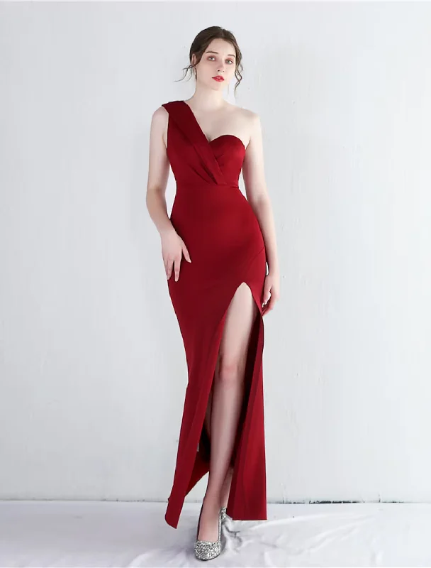 Prom Dresses Elegant Dress Formal Floor Length Sleeveless One Shoulder Polyester with Slit