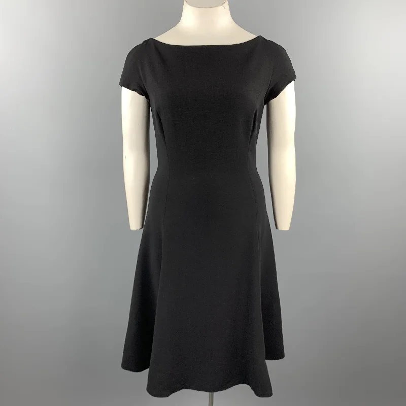 RALPH LAUREN Size 12 Black Wool Boat Neck Fit Flair Dress