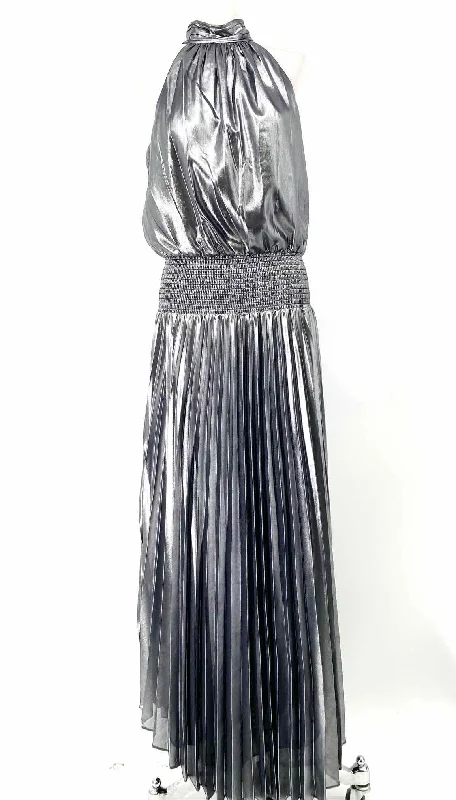 RAMY BROOK Women's Silver Halter Pleated Date Night Size 2 Dress