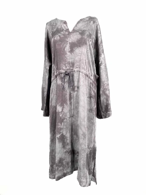 raquel allegra Women's Gray Drawstring Abstract Size S Dress