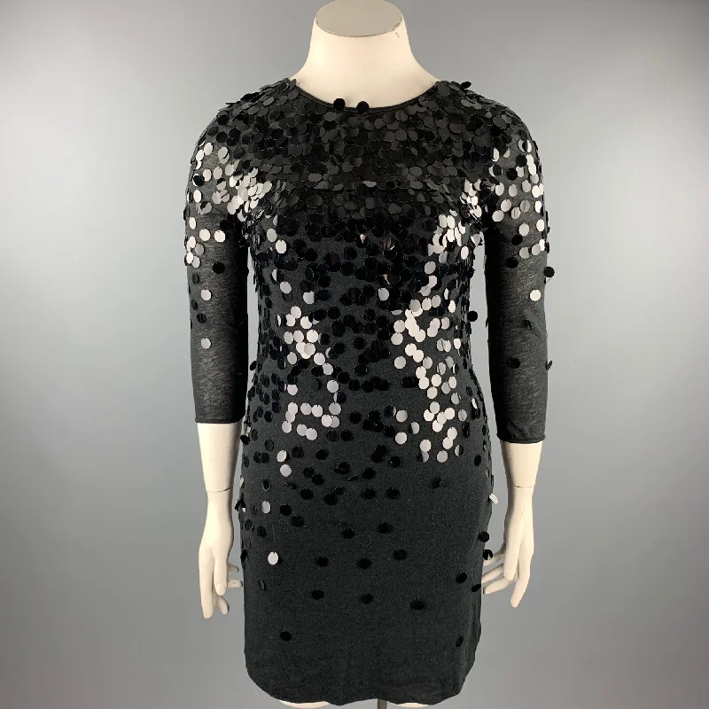 REBECCA TAYLOR Size 10 Black Payettes Tencel Blend Dress