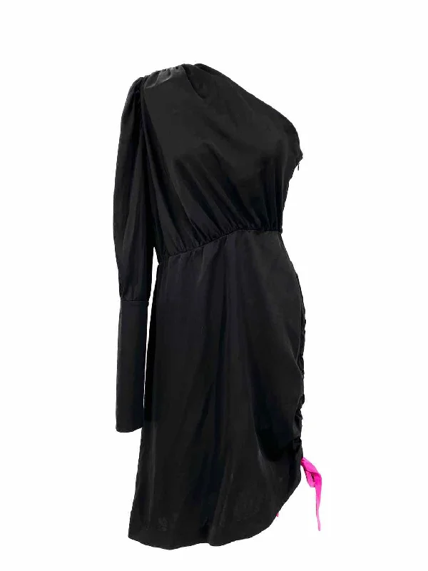 retrofete Women's Black One Shoulder Silk Blend Size M Dress