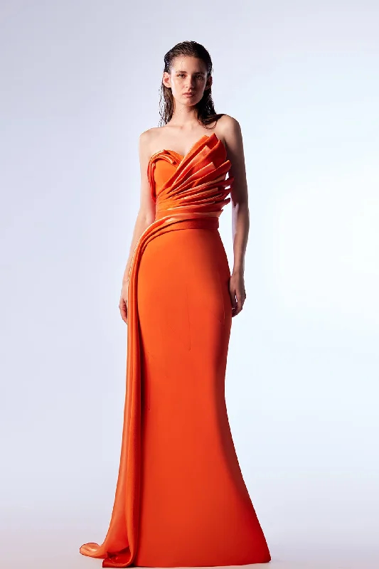 Ruched bodice strapless gown