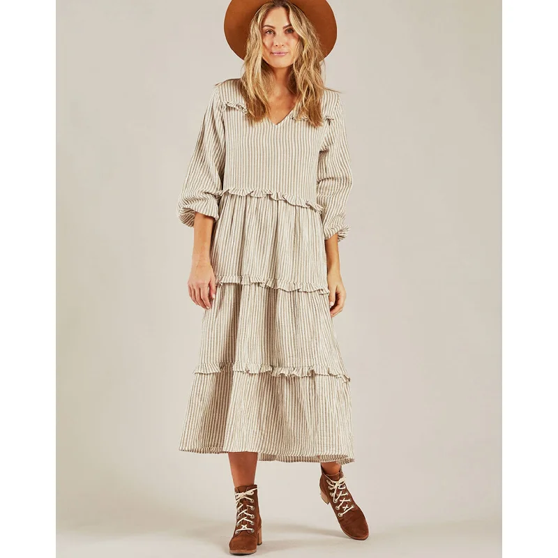 Rylee and Cru Olive-Ivory  Stripe Mabel Womens Dress