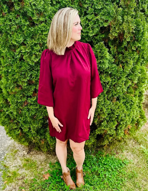 Sangria High Ruffle Neck Dress