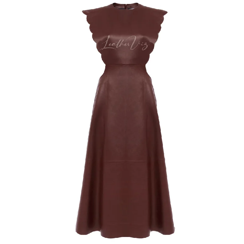 Scalloped Cutout Leather Gown For Women