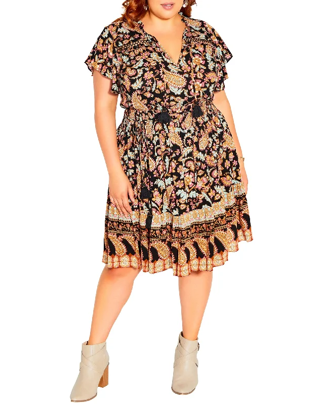 Seina Paisley Dreams Dress | Black / Orange