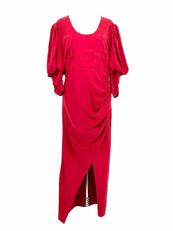 Self Portrait Women's Red Puff Sleeve Ruffled Size 8 Dress