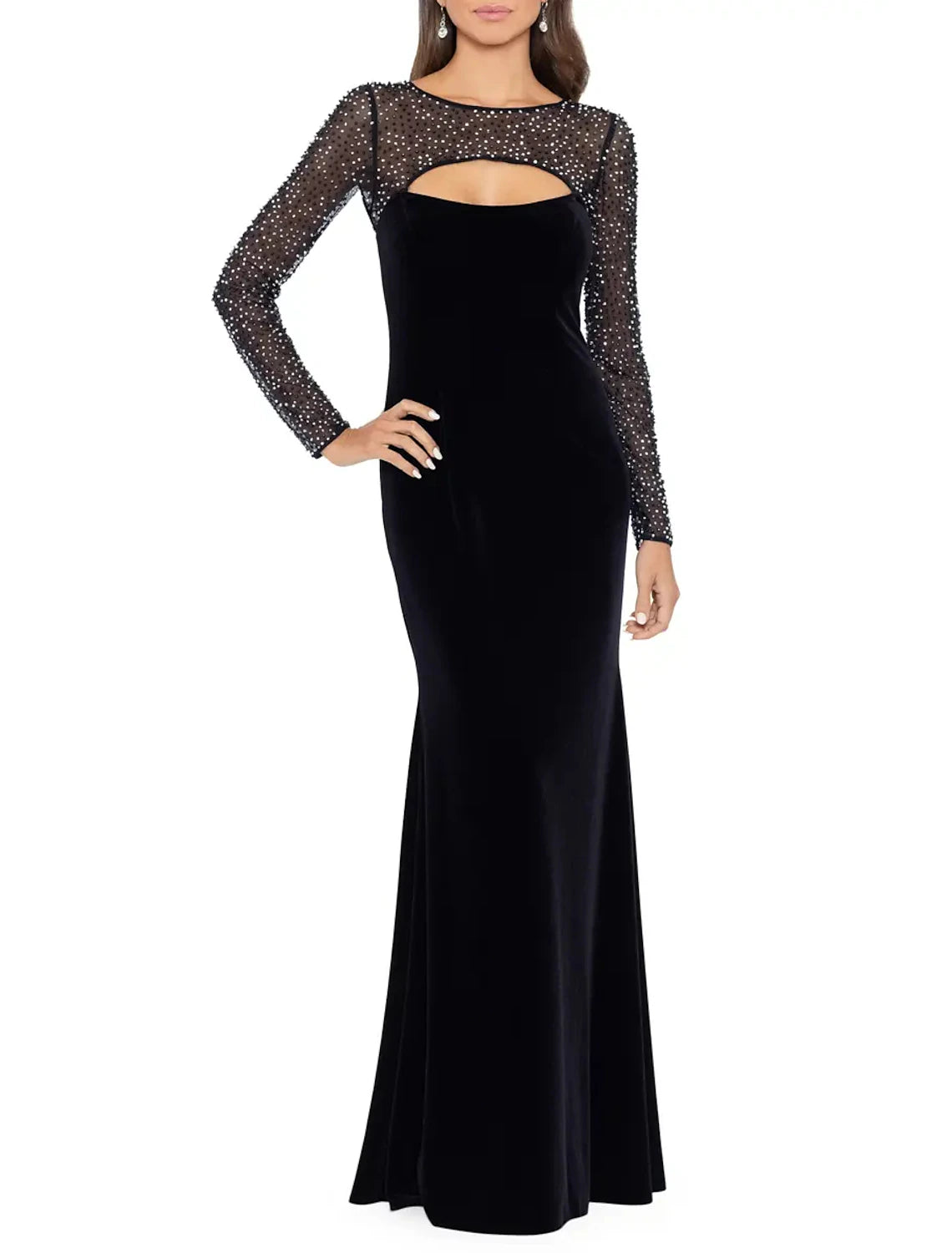 Sheath / Column Evening Gown Elegant Dress Formal Floor Length 3/4 Length Sleeve Jewel Neck Stretch Fabric with Rhinestone Beading