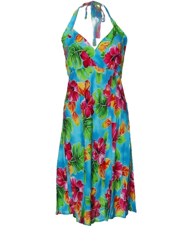 Short Halter Floral Dress Hibiscus Watercolor