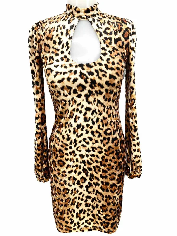 Silence+Noise Women's Brown Cut Out Velvet Leopard Size XS Dress