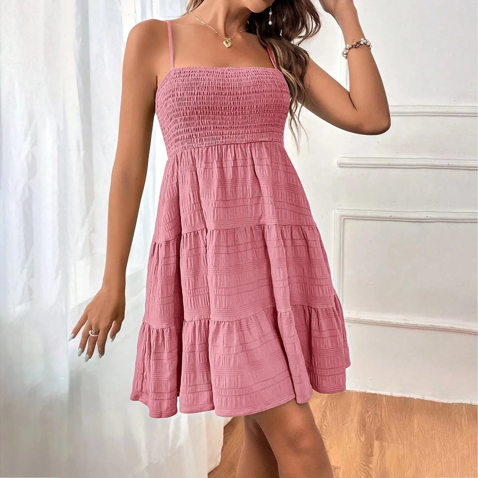 Sleeveless Backless Beach Sundress with Ruffles for Women