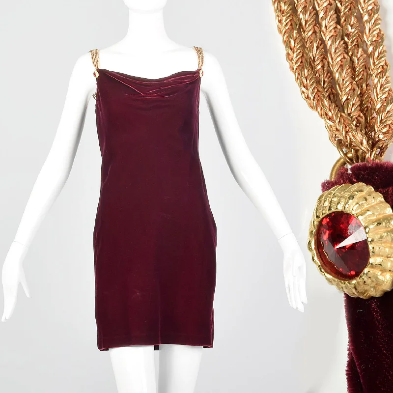 Small Anne Klein Late 1970s / Early 1980s Burgundy Velvet Dress