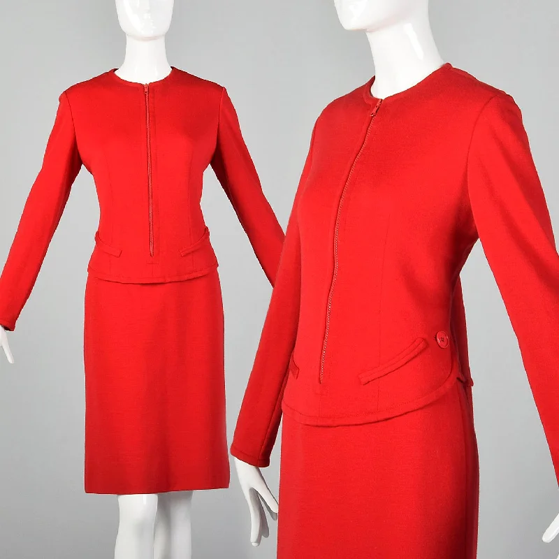 Small Bill Blass 1970s Red Wool Zip Front Dress