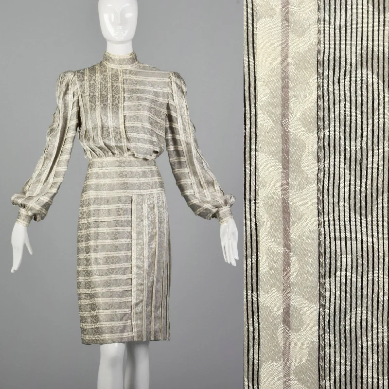 Small Galanos 1970s Striped Geometric Silk Dress