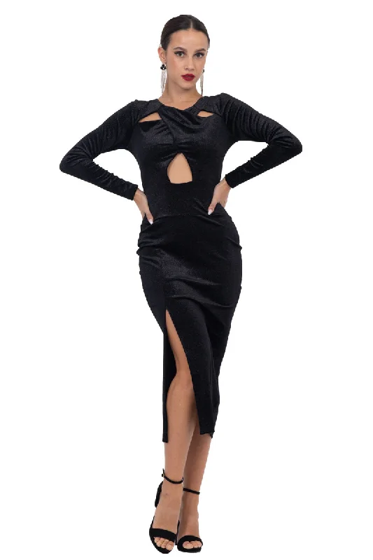 Sparkling Black Velvet Dress With Cutouts