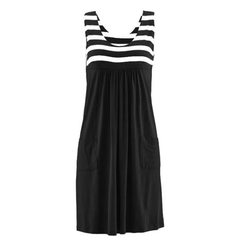 Striped Summer Dress Loose Sleeveless Fashion Women