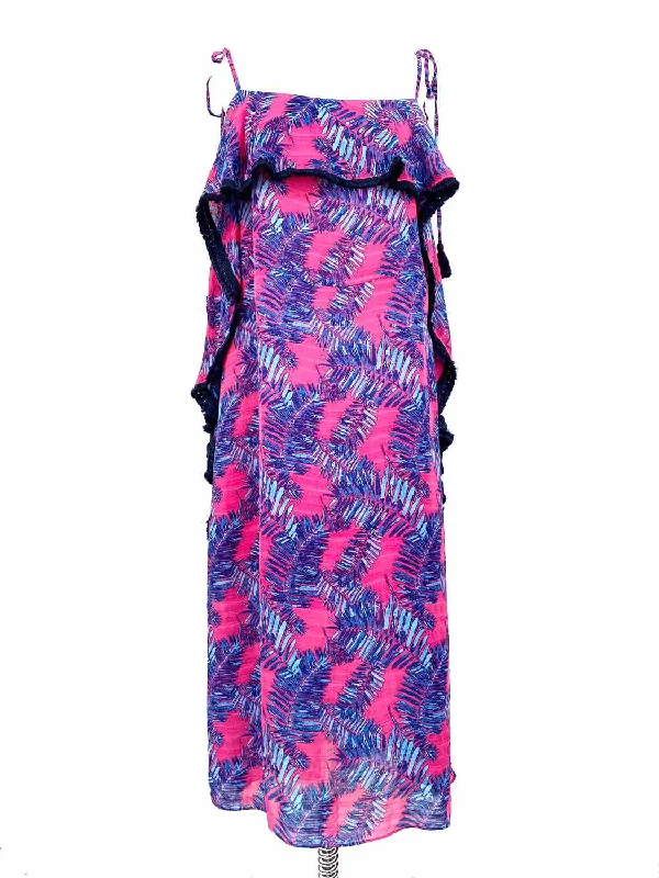 Tanya Taylor Women's Blue/Pink Spaghetti Strap Tropical Resort Size 10 Dress