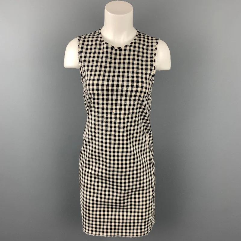 THEORY Size 0 Black & White Gingham Cotton Blend Sheath Dress