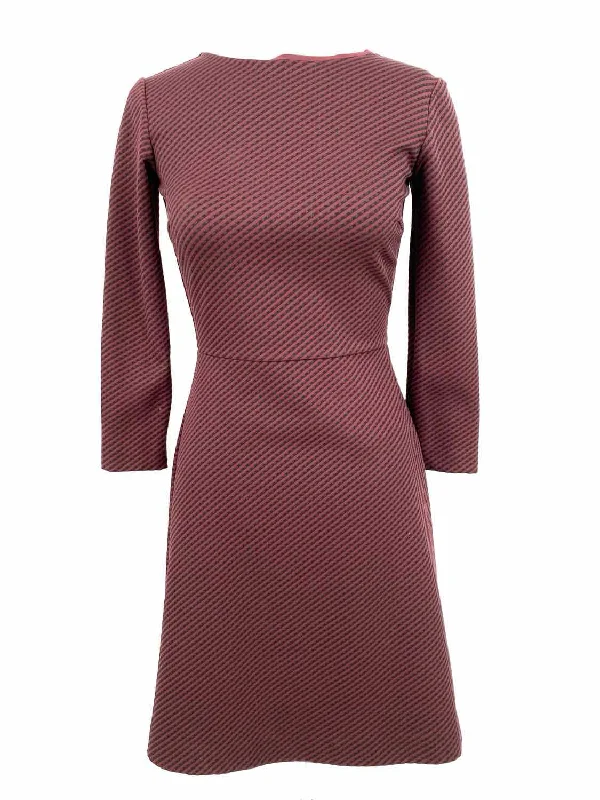 Theory Women's Burgundy/Black 3/4 Sleeve Polyamide Blend Stripe Size 00 Dress