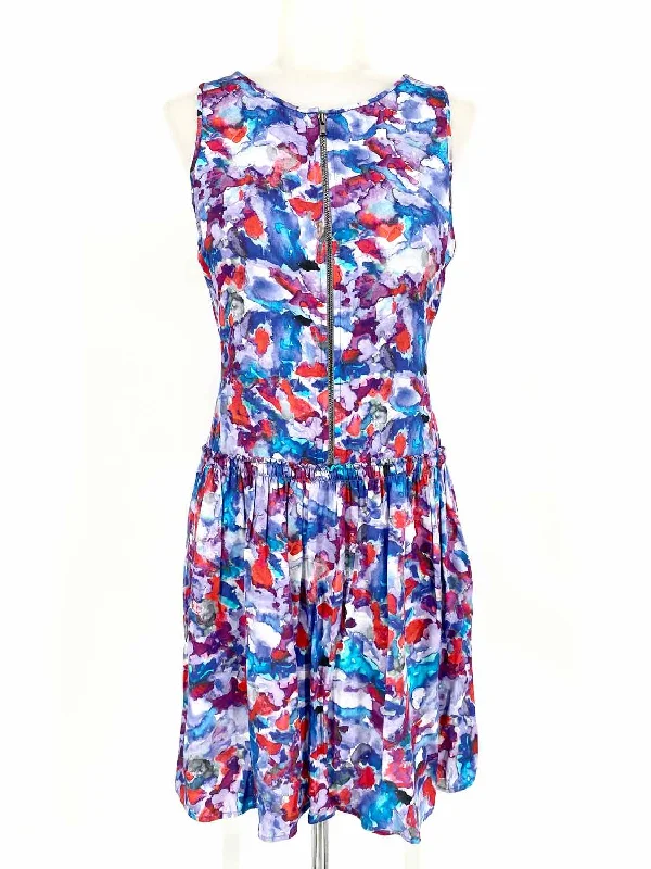 Theory Women's Red/White/Blue Zip Silk Bleached Size 2 Dress