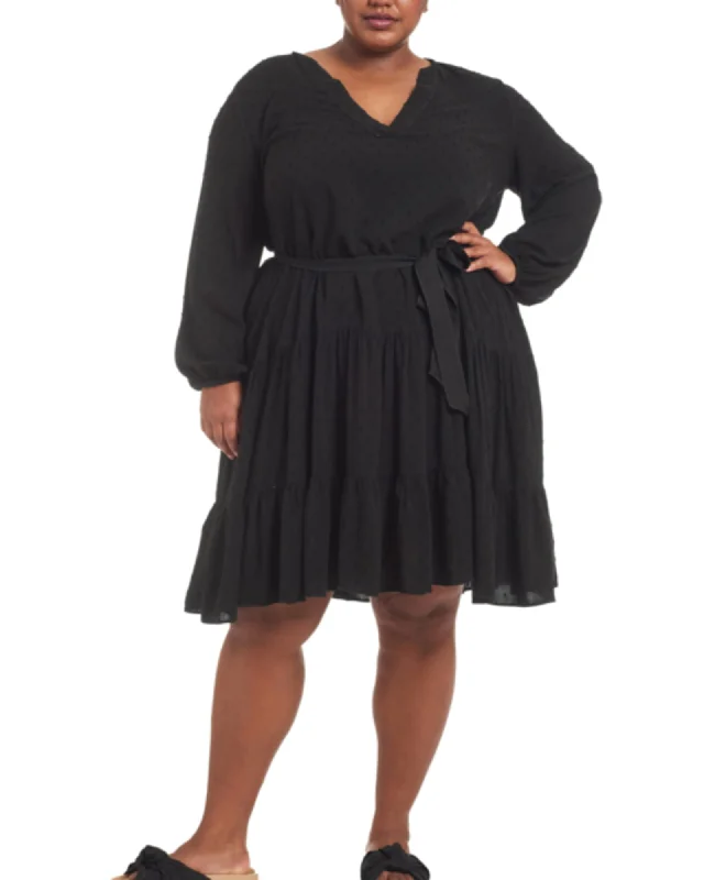 Tiered Dobby Dress | BLACK