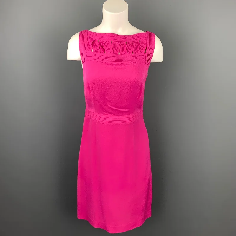 TORY BURCH Size 4 Pink Silk Boat Neck Sheath Dress