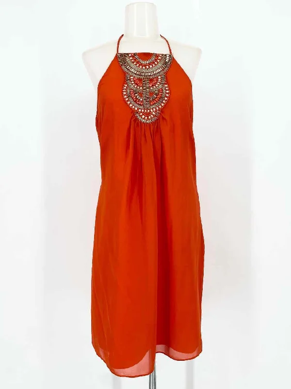 Trina Turk Women's Orange Halter Silk Embellished Size 4 Dress