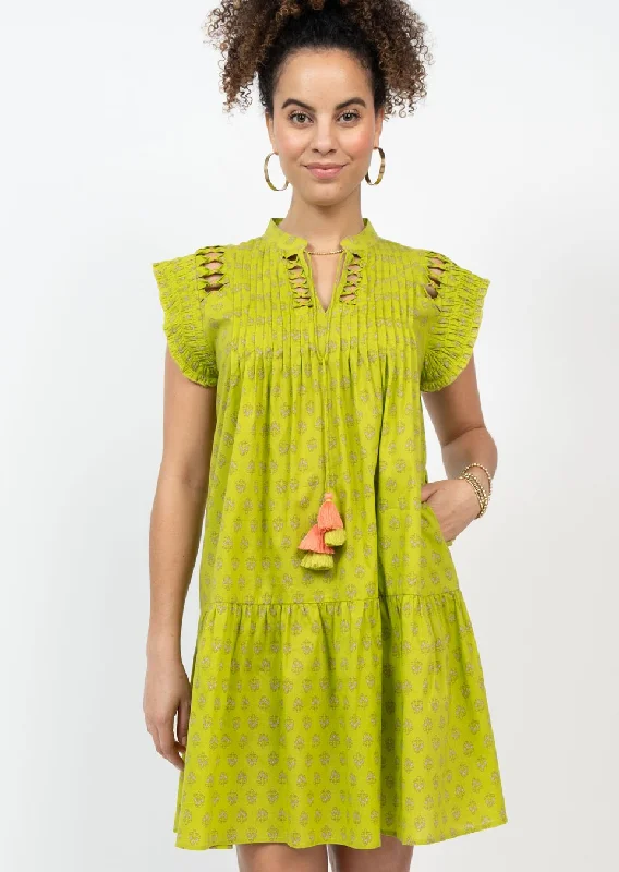 Lattice Trim Dress (Lime)