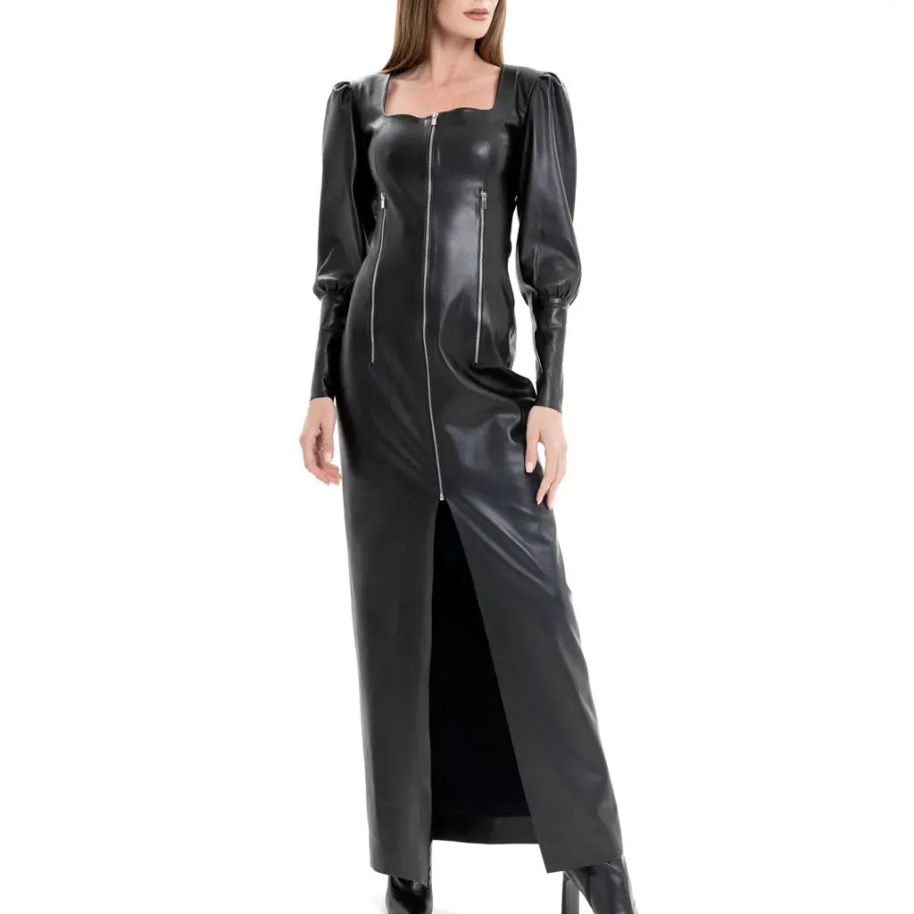 Vegan Leather Fall Gown Square Neck