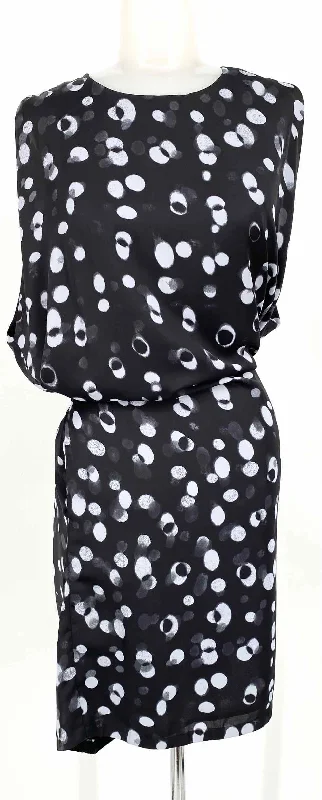 Vince Women's Blue/Black Scoop Neck Polka Dot Date Night Size M Dress