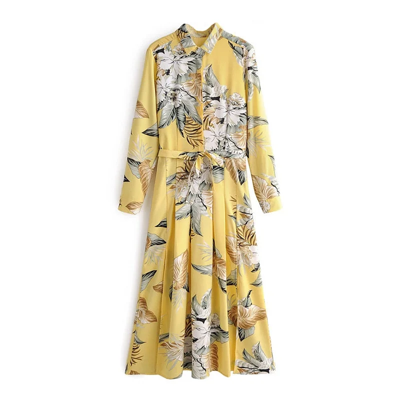 Women Stylish Elegant Floral Print Dresses Long