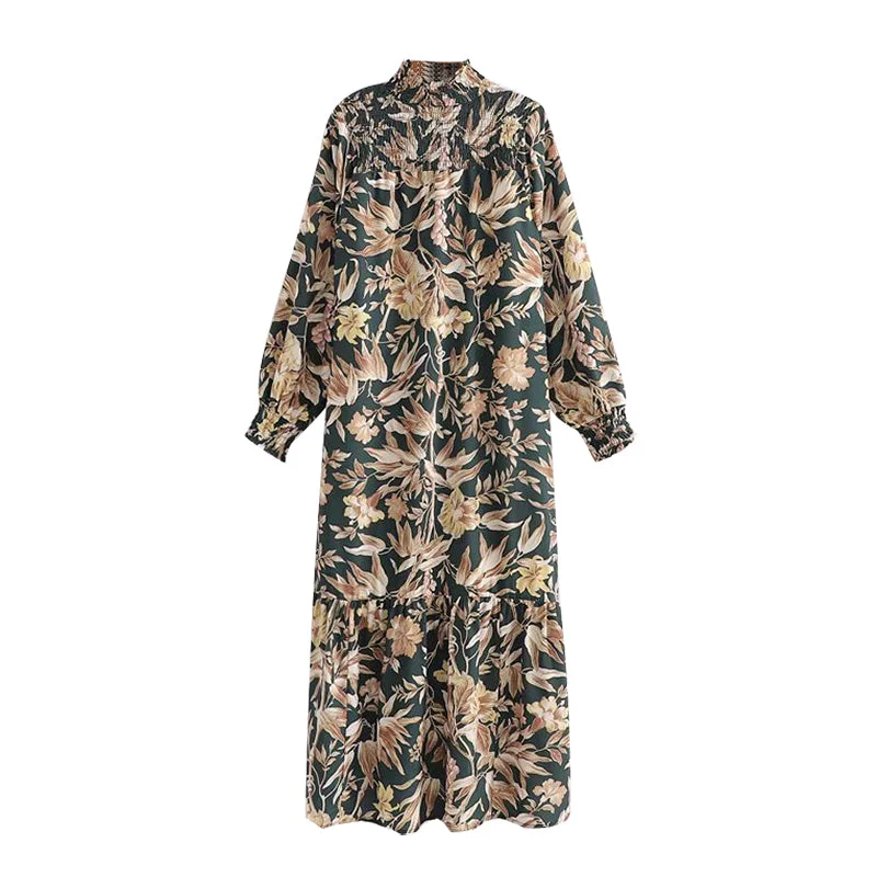 Women Vintage Floral Print Dress Casual Loose