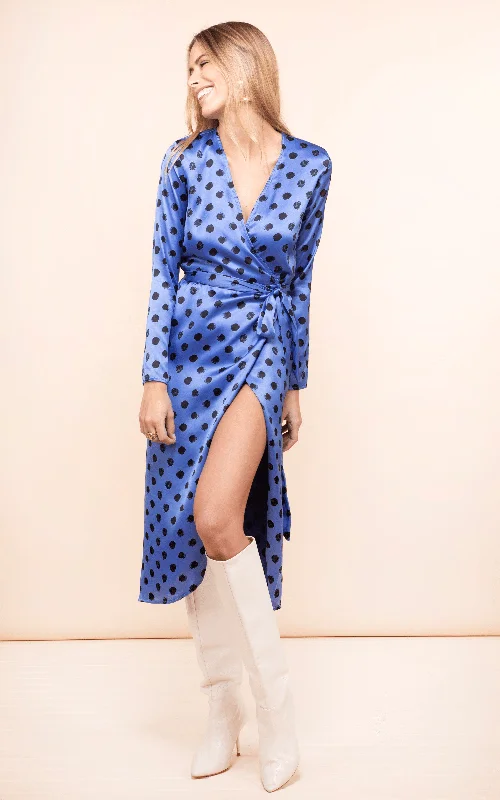 Yondal Dress In Black On Blue Polka Dot